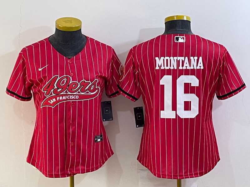 Women's San Francisco 49ers #16 Joe Montana Red Pinstripe With Patch Cool Base Stitched Baseball Jersey,We sell and wholesale Women's San Francisco 49ers #16 Joe Montana Red Pinstripe With Patch Cool Base Stitched Baseball Jersey on line form chian!
